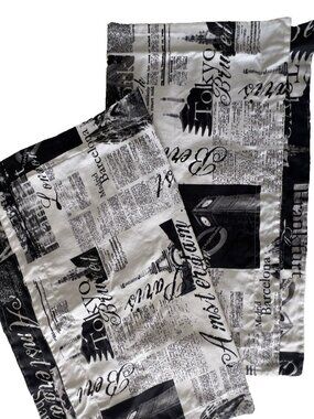 ALAMODE HOME Pillow Sham PAIR Std Passport Newsprint Black White Travel World